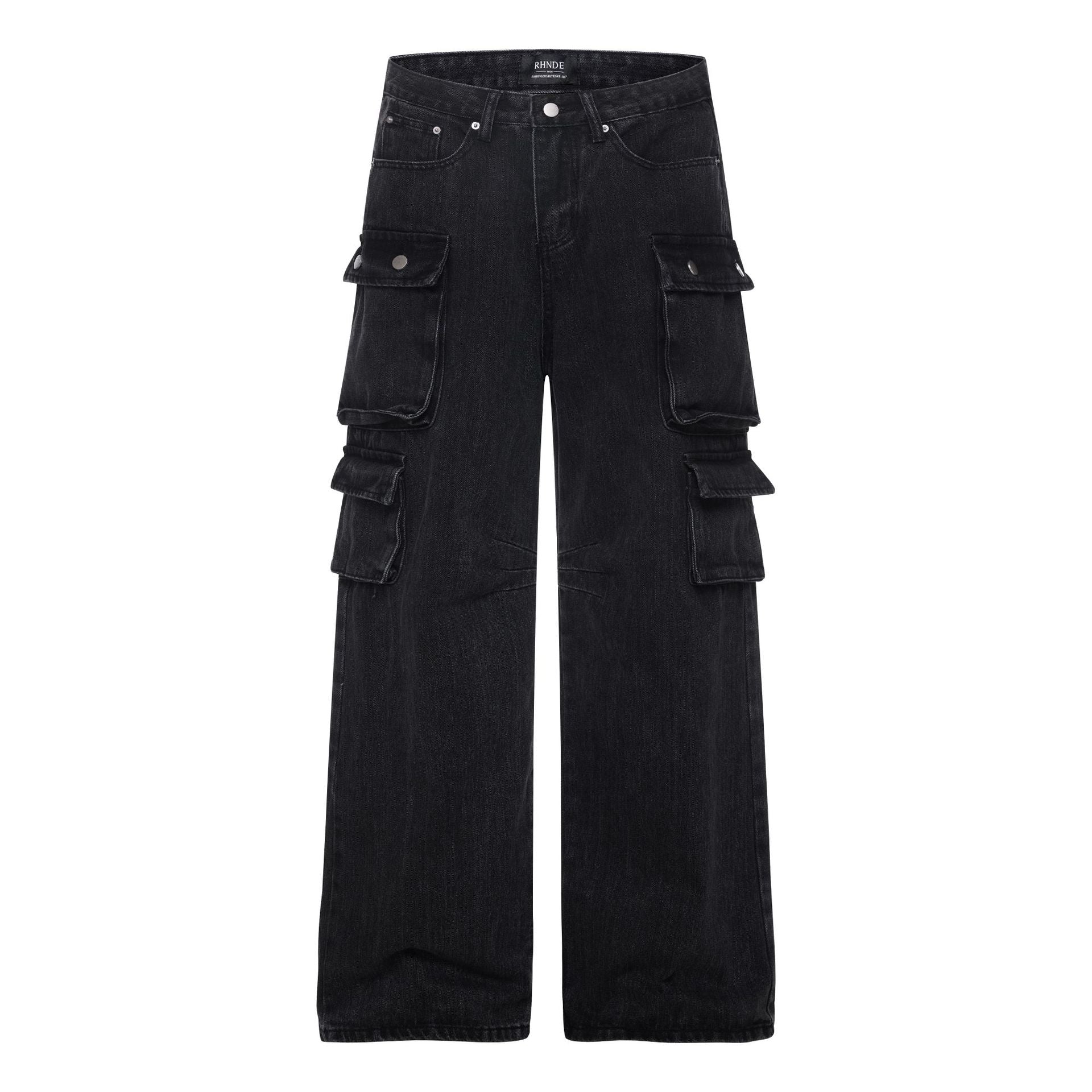 Washed Black Vintage Straight Leg Cargo Jeans , - Streetwear - Slick Street