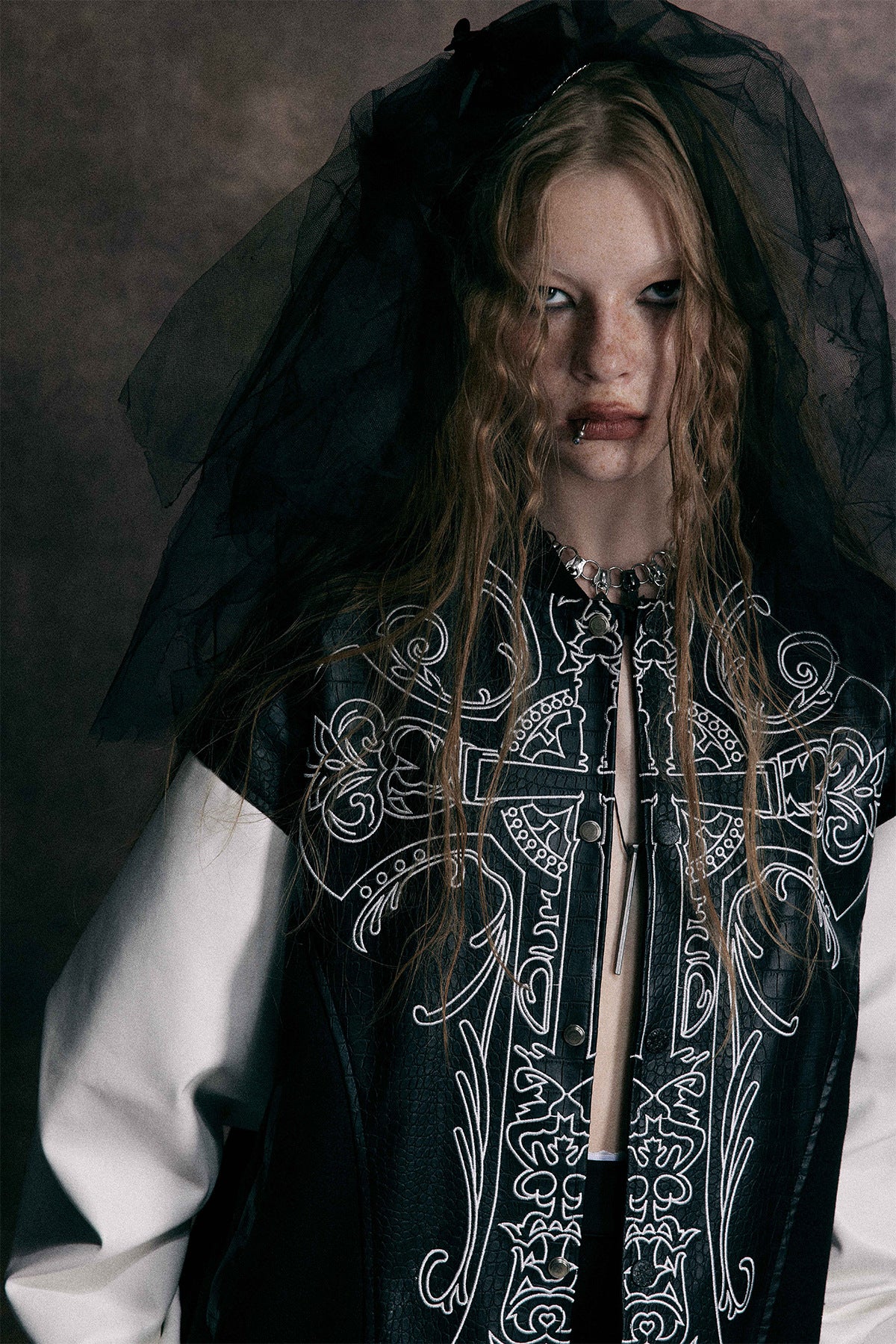 Cross Embroidery Leather Varsity Jacket , - Streetwear - Slick Street