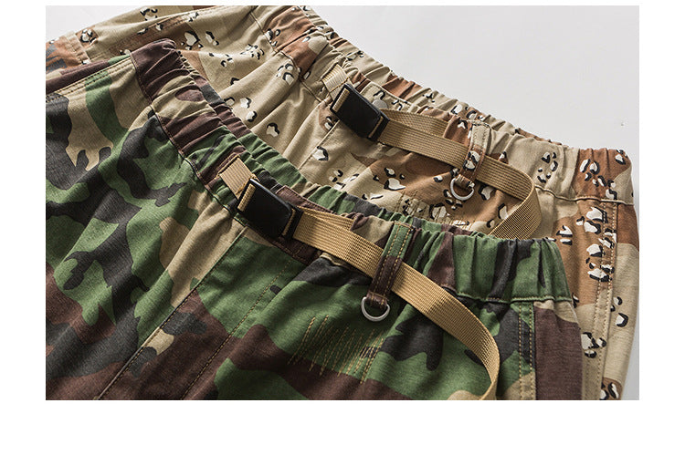 Red Solitude Outdoor Camo Drawstring Cargo Shorts , - Streetwear Shorts - Slick Street