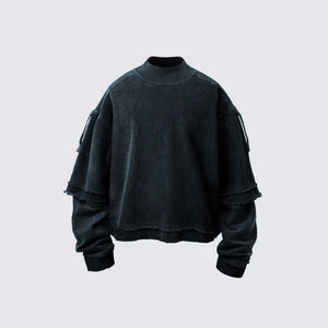 Double Layered 'Abyss' Washed Sweatshirt Navy, XS - Streetwear Sweatshirts - Slick Street