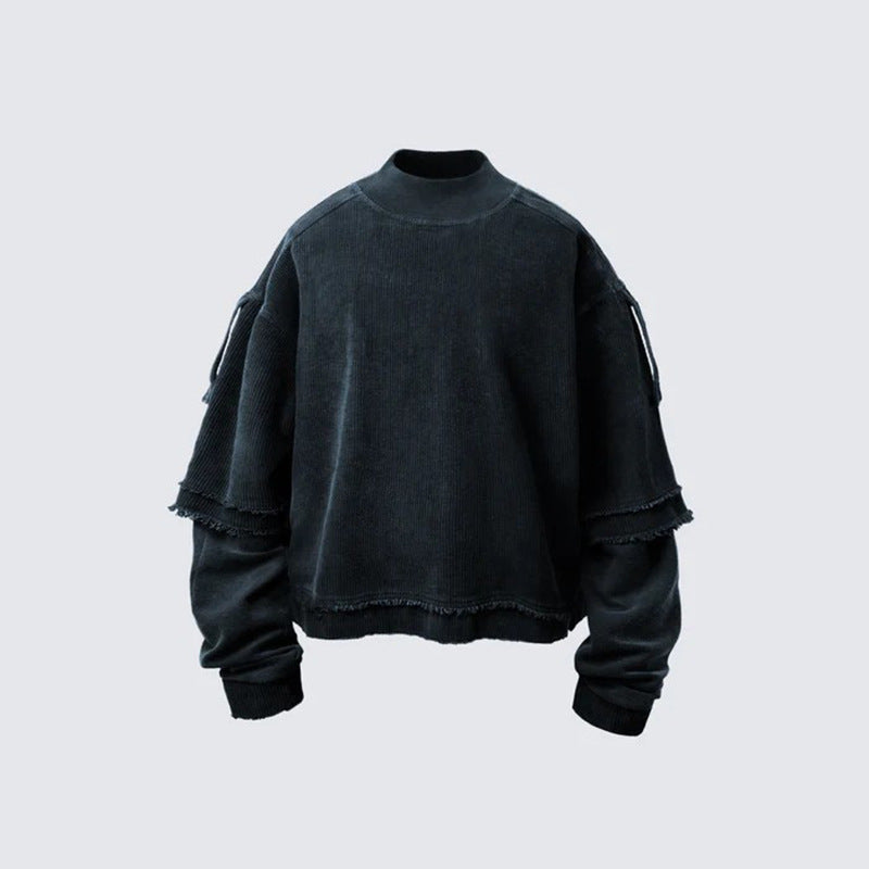 Double Layered 'Abyss' Washed Sweatshirt Navy, XS - Streetwear Sweatshirts - Slick Street