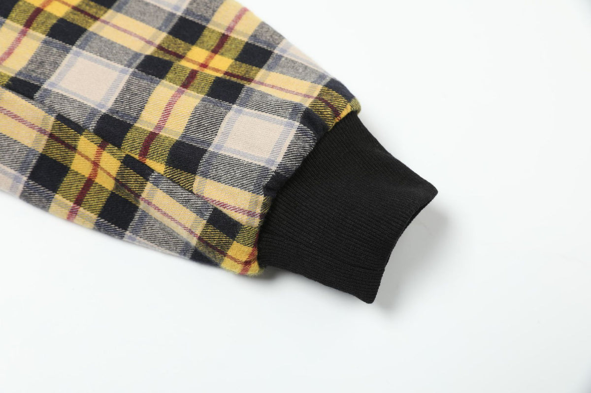 Plaid Reversible Zip Hoodie - Black Yellow , - Streetwear Hoodie - Slick Street