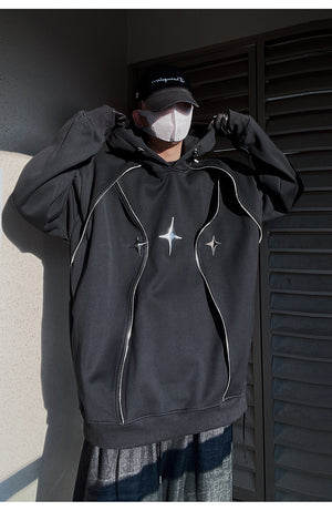 Chrome Star Oversized Hoodie Jacket , - Streetwear Hoodie - Slick Street