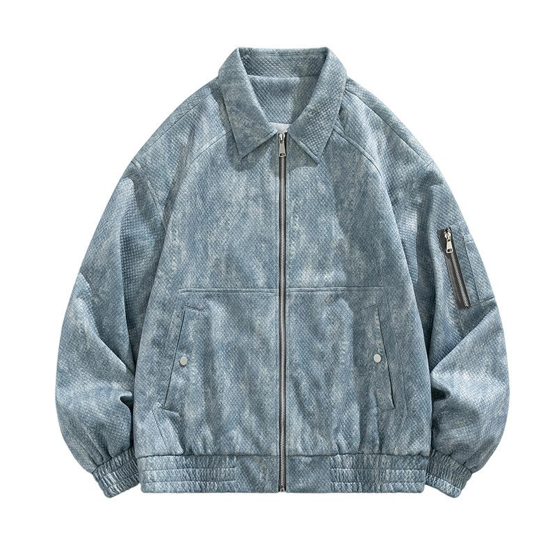 Jacquard Faux Denim Casual Jacket , - Streetwear Jacket - Slick Street