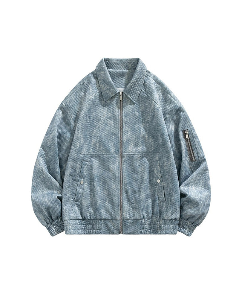 Jacquard Faux Denim Casual Jacket Blue, XS - Streetwear Jacket - Slick Street