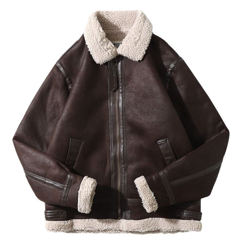 Motorcycle Suede Brown Fur Jacket , - Streetwear - Slick Street