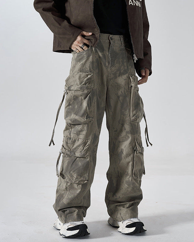 Ashfall Camo Cargo Trousers Faded Grey, XS - Streetwear Cargo Pants - Slick Street