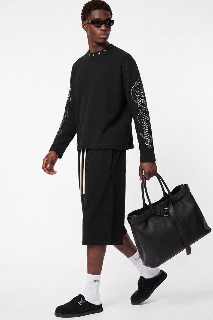 Waffle Knit Script Long Sleeve