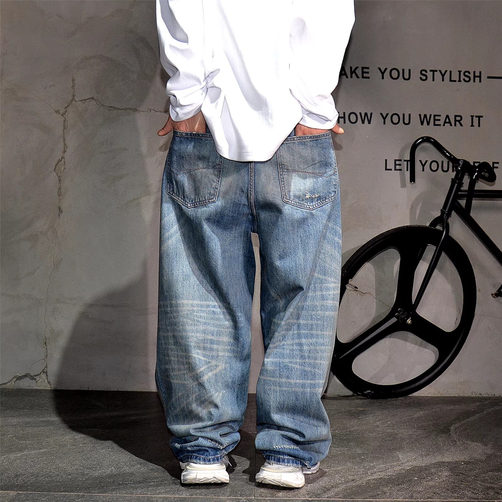 Drift Distressed Jeans - Vintage Blue , - Streetwear Jeans - Slick Street