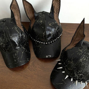 Punk Doberman Ears Leather Baseball Cap , - Streetwear Cap - Slick Street
