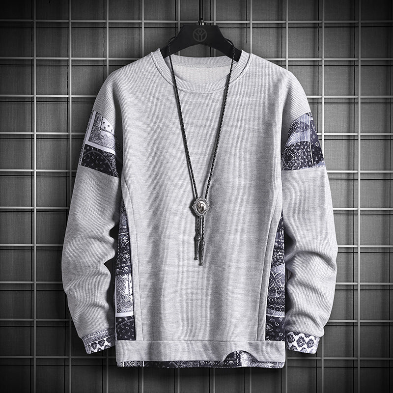 TwoTone Waffle Knit Layered Sweatshirt Light Grey, XS - Streetwear Sweatshirts - Slick Street