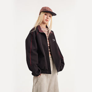 Retro Varsity Plaid Stand Collar Jacket , - Streetwear Jacket - Slick Street