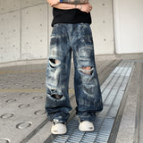Ravage Destroyed Jeans Washed Deep Blues, 28 - Streetwear Jeans - Slick Street