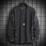 TwoTone Waffle Knit Layered Sweatshirt Dark Grey, XS - Streetwear Sweatshirts - Slick Street