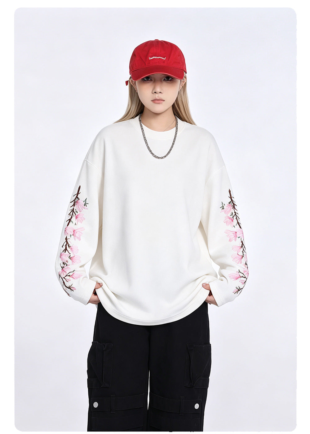 Floral Waffle Knit Long Sleeve , - Streetwear Long Sleeve - Slick Street