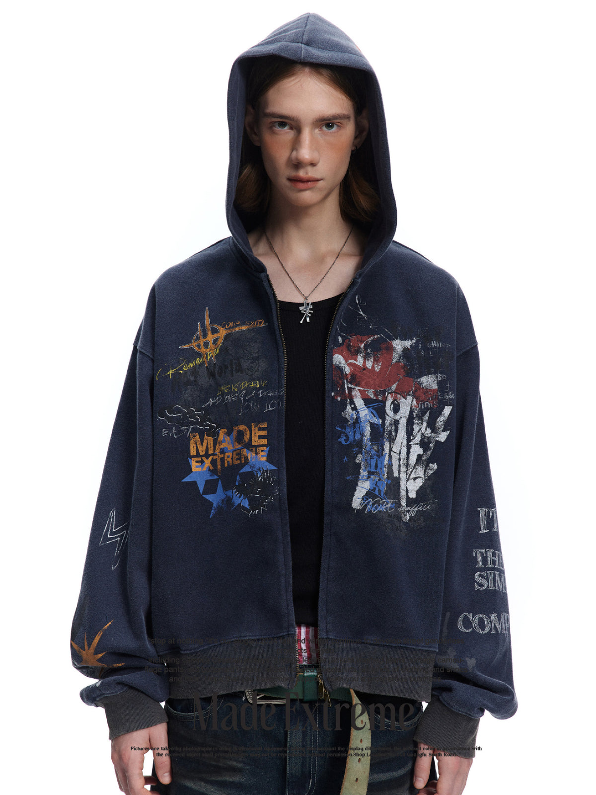Graffiti Washed Zip Hoodie , - Streetwear Hoodie - Slick Street