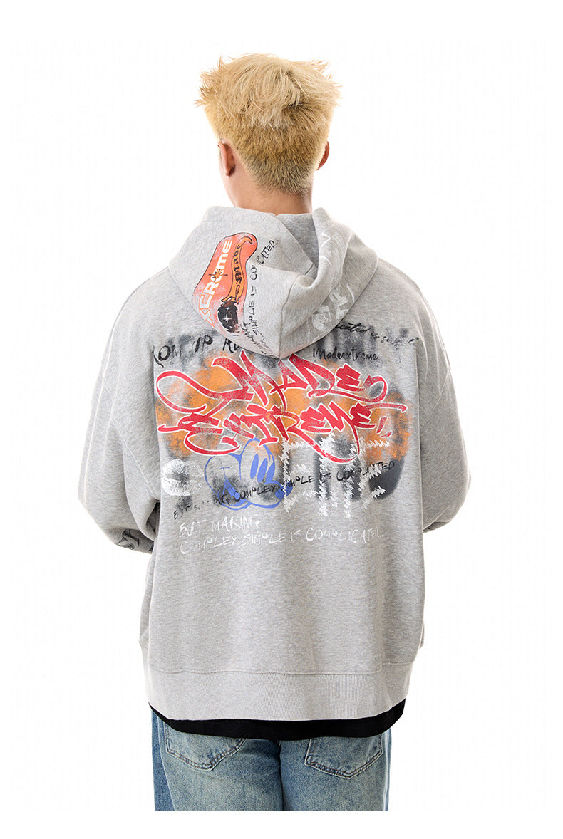 Graffiti Washed Zip Hoodie , - Streetwear Hoodie - Slick Street