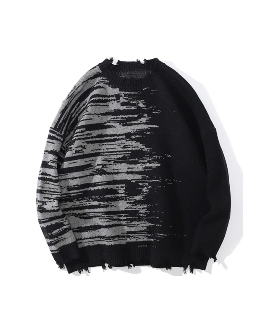 Haze Distressed Crew Neck Sweatshirt Black, S - Streetwear Sweatshirt - Slick Street