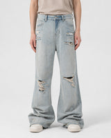 Pale Riot Distressed Flare Jeans Blue, 28 - Streetwear Jeans - Slick Street