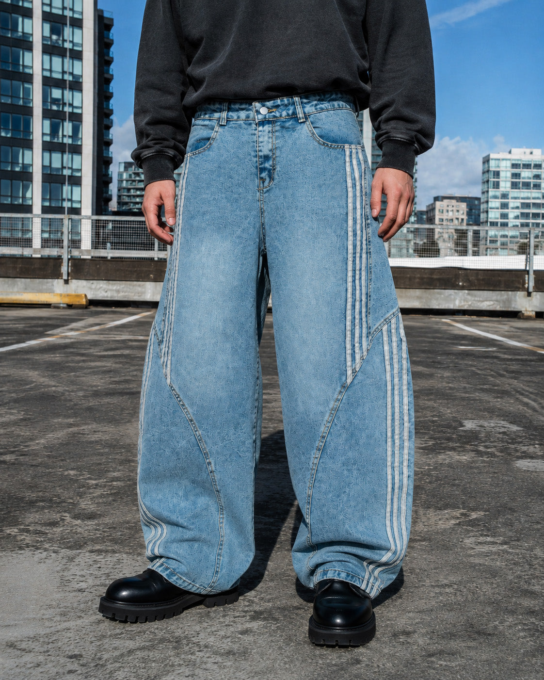 Panel Stripe Baggy Jeans , - Streetwear Jeans - Slick Street