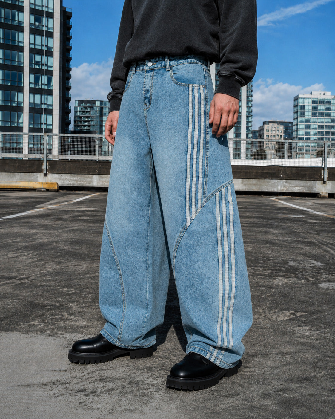 Panel Stripe Baggy Jeans , - Streetwear Jeans - Slick Street