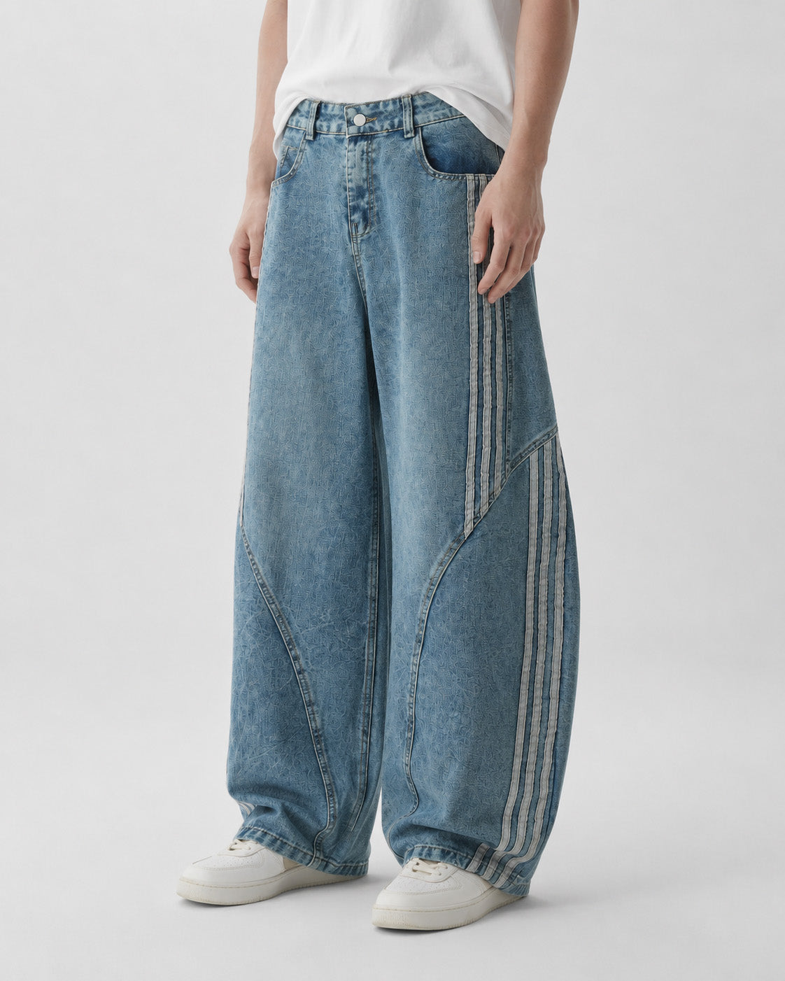 Panel Stripe Baggy Jeans , - Streetwear Jeans - Slick Street