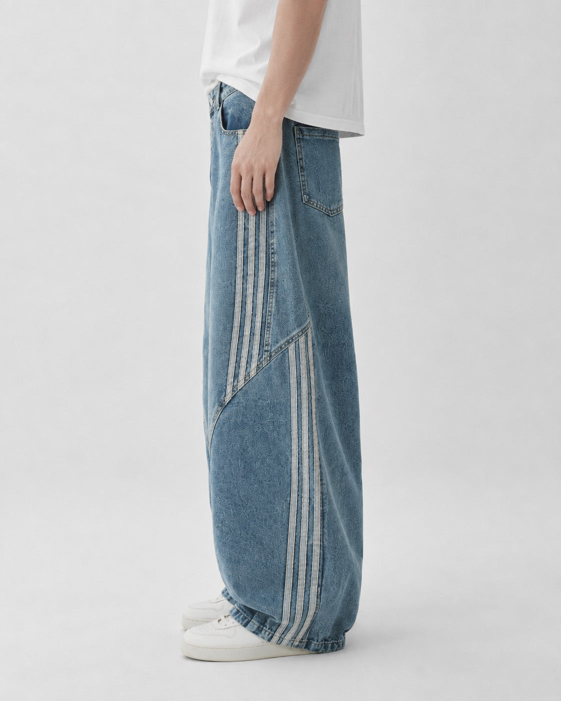 Panel Stripe Baggy Jeans , - Streetwear Jeans - Slick Street