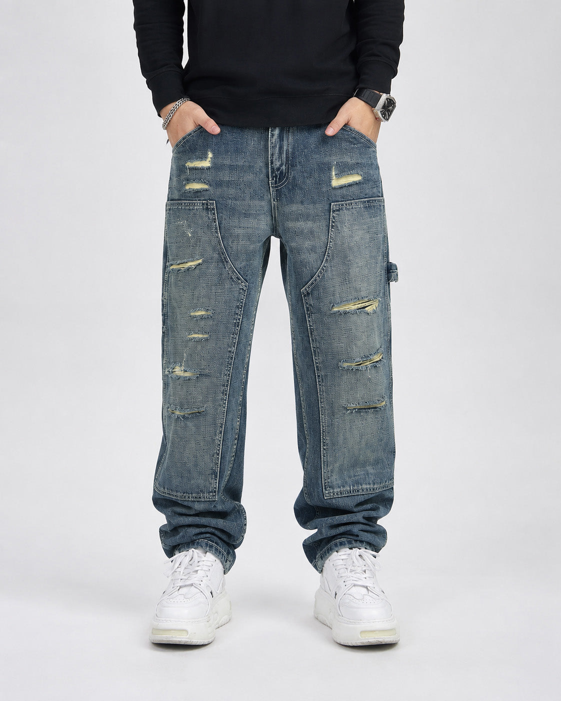 Ripped Denim Carpenter Jeans , - Streetwear Jeans - Slick Street