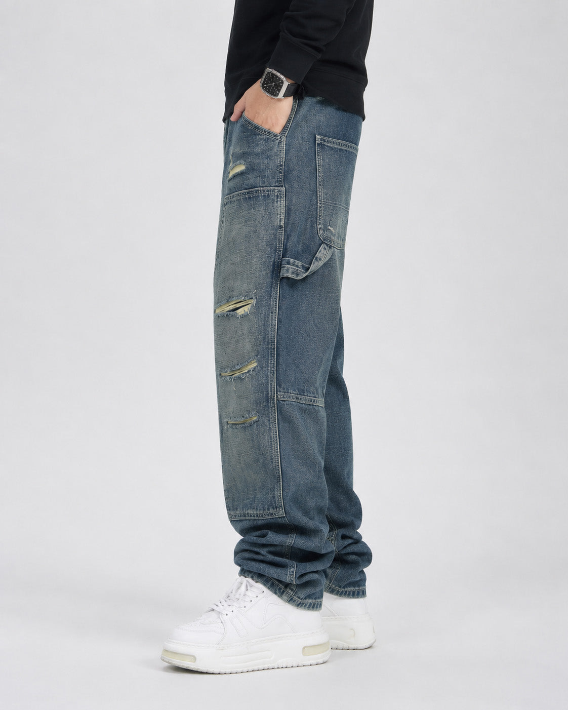 Ripped Denim Carpenter Jeans , - Streetwear Jeans - Slick Street