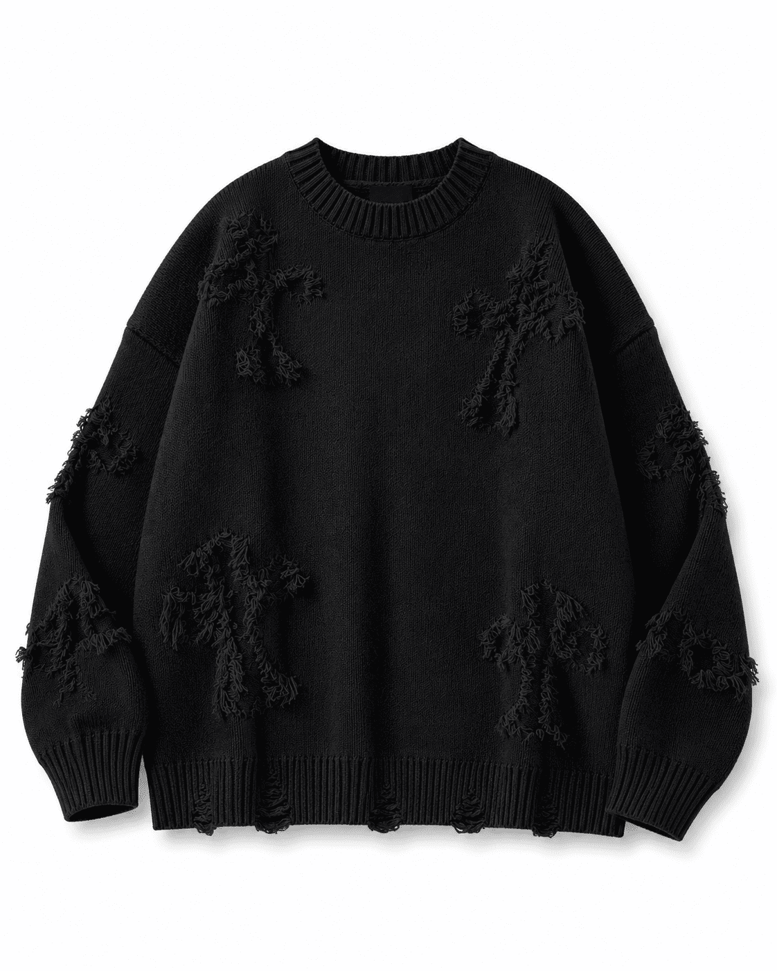Ripped Y2K Two Shaded Cross Fringed Sweater , - Streetwear Sweater - Slick Street