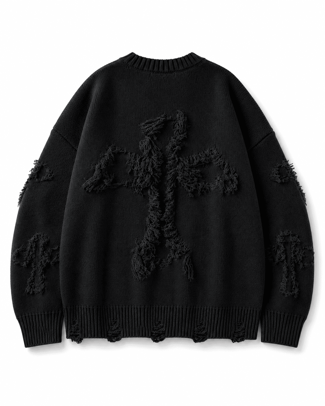 Ripped Y2K Two Shaded Cross Fringed Sweater , - Streetwear Sweater - Slick Street