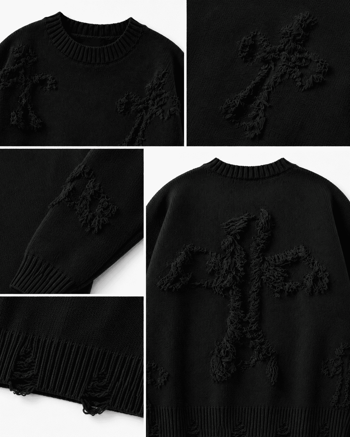 Ripped Y2K Two Shaded Cross Fringed Sweater , - Streetwear Sweater - Slick Street