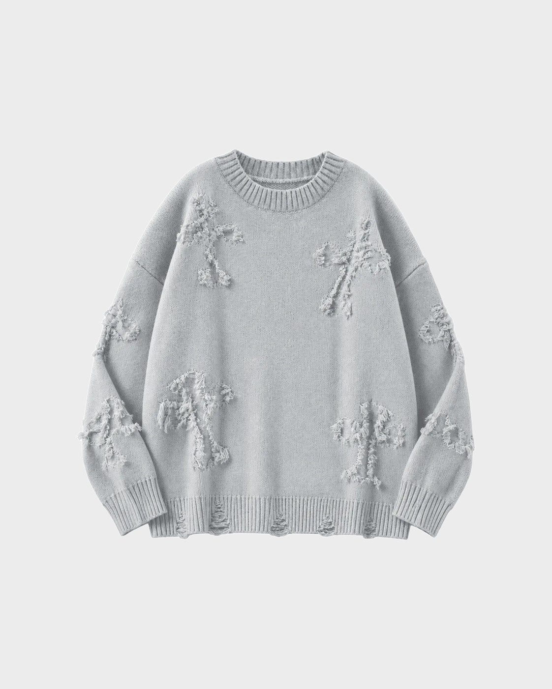 Ripped Y2K Two Shaded Cross Fringed Sweater , - Streetwear Sweater - Slick Street