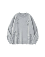 Ripped Y2K Two Shaded Cross Fringed Sweater Grey, XS - Streetwear Sweater - Slick Street