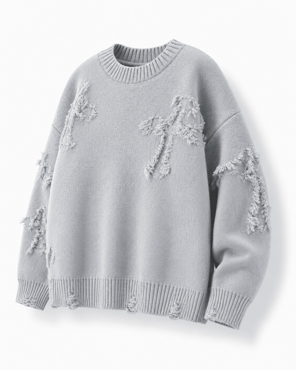 Ripped Y2K Two Shaded Cross Fringed Sweater , - Streetwear Sweater - Slick Street