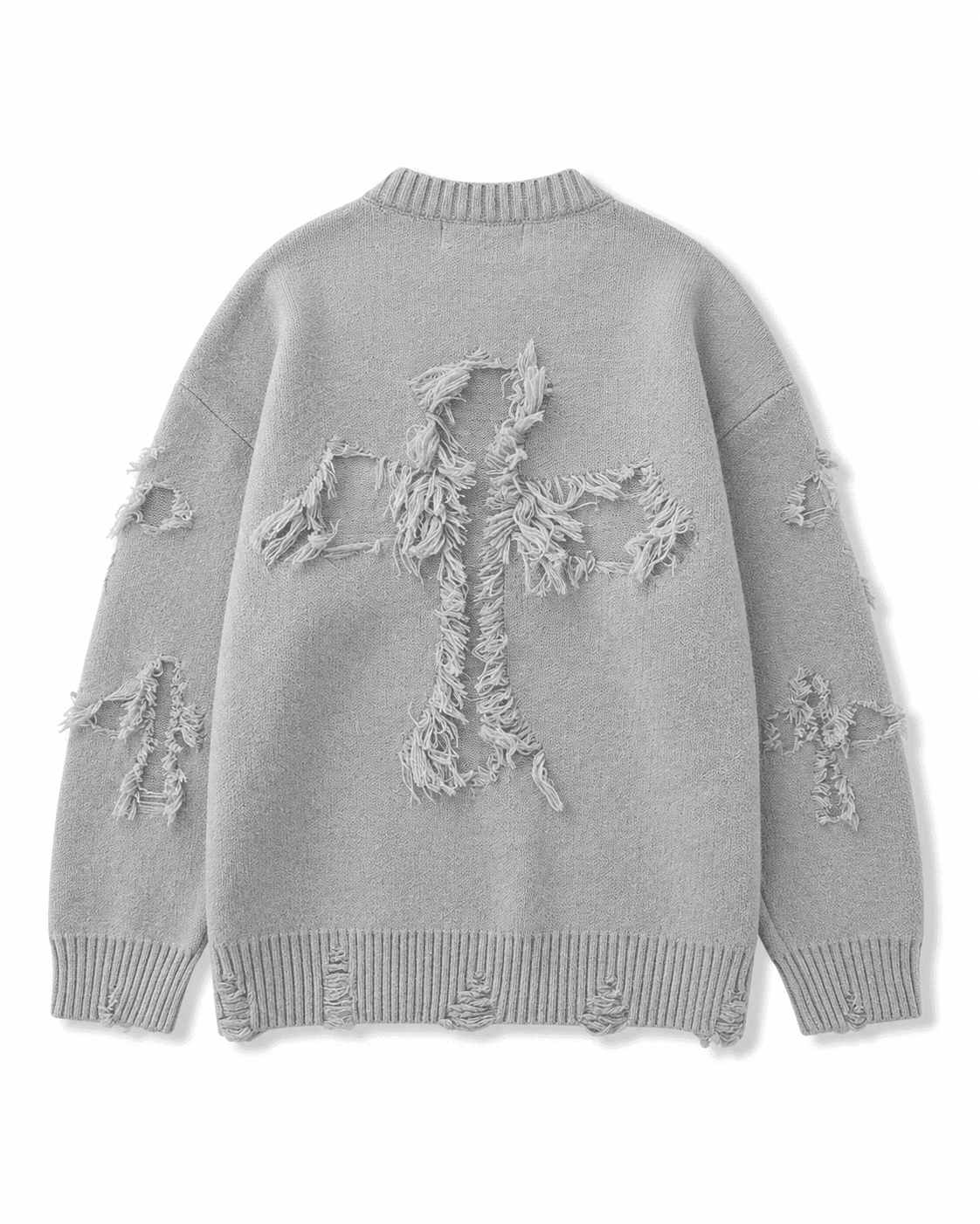 Ripped Y2K Two Shaded Cross Fringed Sweater , - Streetwear Sweater - Slick Street