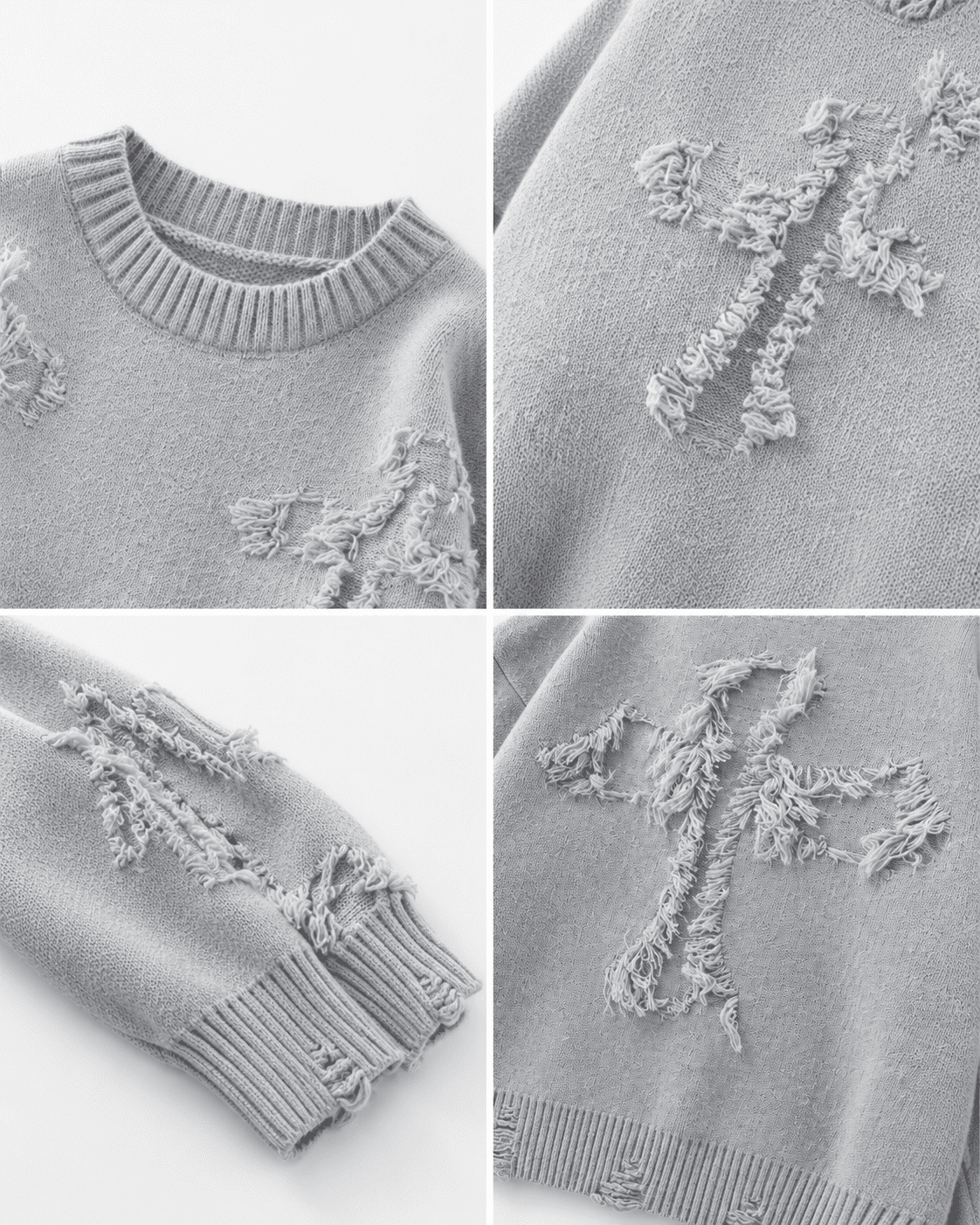Ripped Y2K Two Shaded Cross Fringed Sweater , - Streetwear Sweater - Slick Street