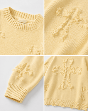 Ripped Y2K Two Shaded Cross Fringed Sweater , - Streetwear Sweater - Slick Street