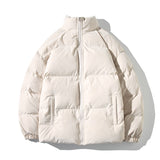 Puffer Mandarin Collar With Puff Sleeves Jacket Beige, S - Streetwear Jacket - Slick Street