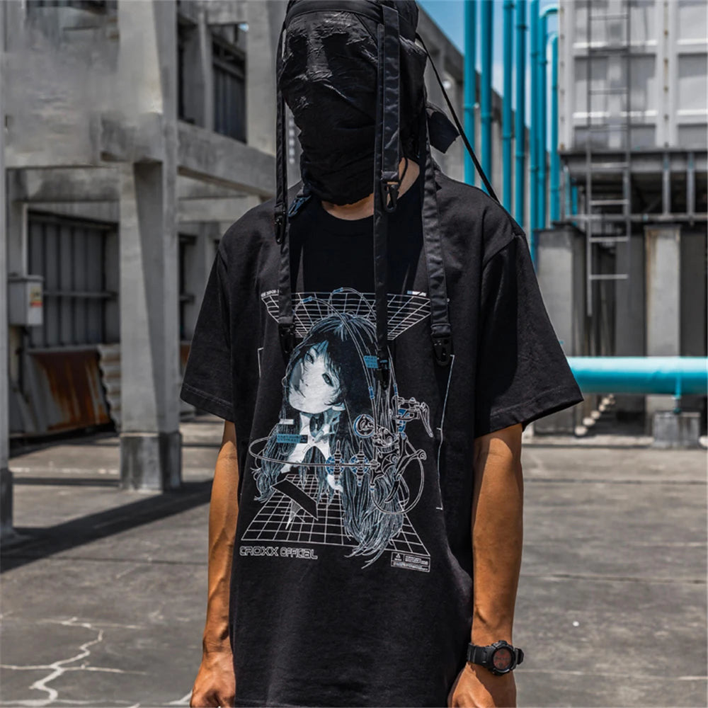 Streetwear Robotic Anime Girl Loose T-Shirt ,  - Streetwear T-Shirt - Slick Street
