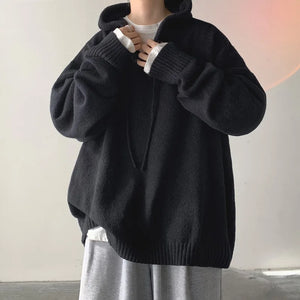 Solid Color Knitwear Pullover Hoodie Black, XS - Streetwear Hoodie - Slick Street