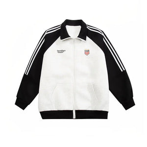 Color Block Striped Sports Jacket Black, M - Streetwear Jacket - Slick Street