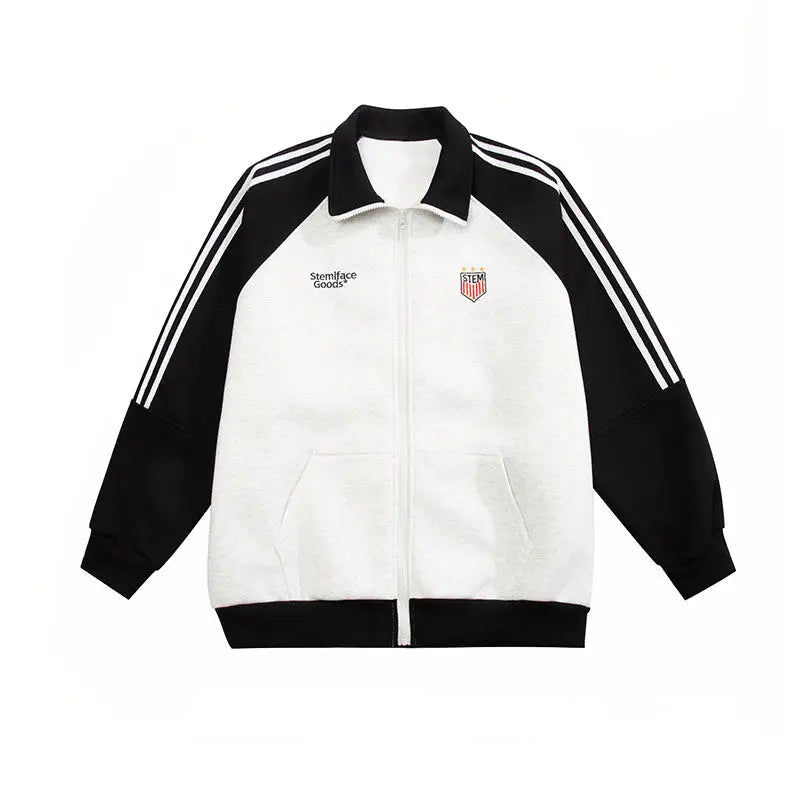 Color Block Striped Sports Jacket Black, M - Streetwear Jacket - Slick Street