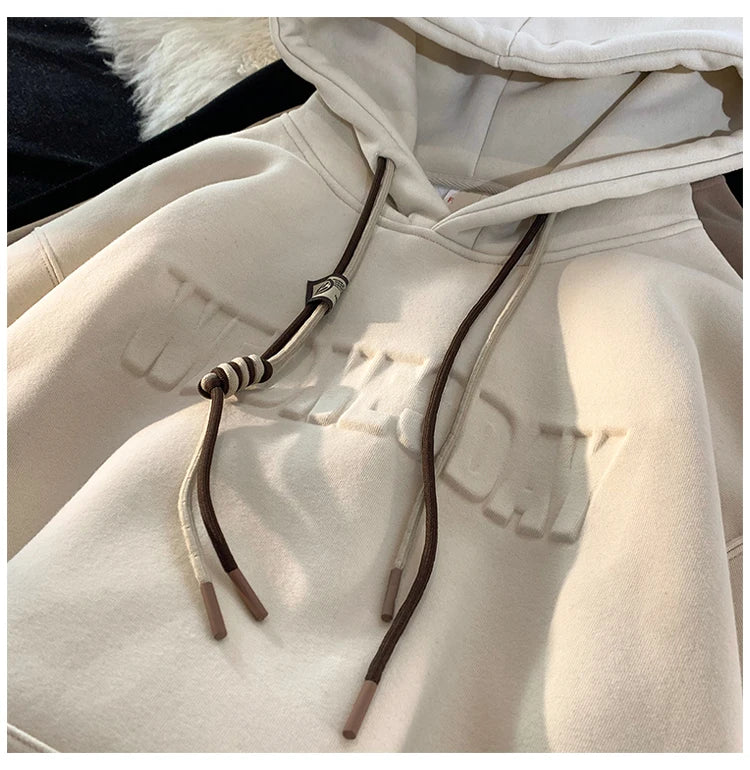Drawstring Wednesday Embossed Letters Hoodie ,  - Streetwear Hoodie - Slick Street