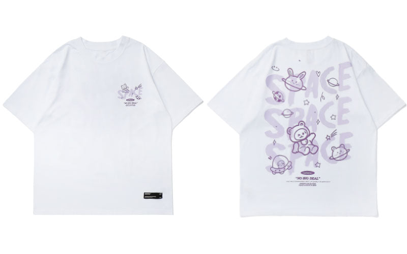 No Big Deal Space Anime T-Shirt White, M - Streetwear T-Shirt - Slick Street