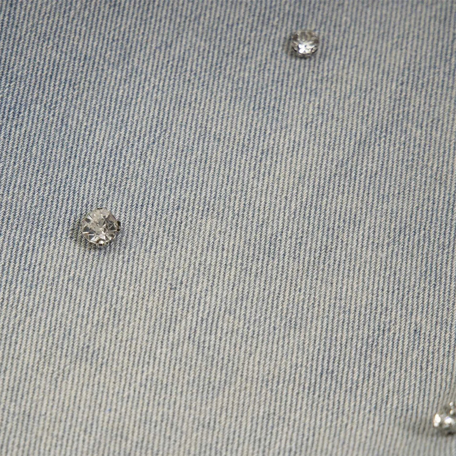 Rhinestone Denim Ripped Shorts , - Streetwear Shorts - Slick Street