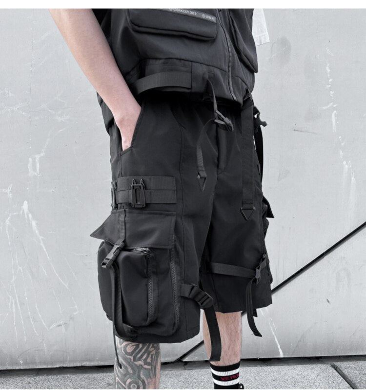 Techwear Streetwear Ribbons Baggy Shorts ,  - Streetwear Shorts - Slick Street