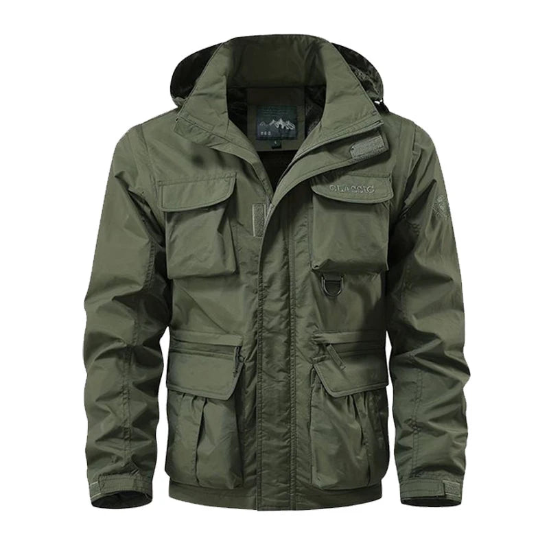 Detachable 'V23' Hooded Ski Jacket Green, XS - Streetwear - Slick Street