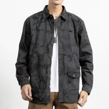 Classic Safari Camo Style Patch Pocket Jacket Dark Grey, M - Streetwear Jacket - Slick Street