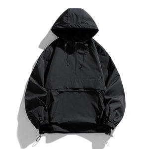 Windbreaker Half Zipper Hiking  Jacket Black, XS - Streetwear Jacket - Slick Street